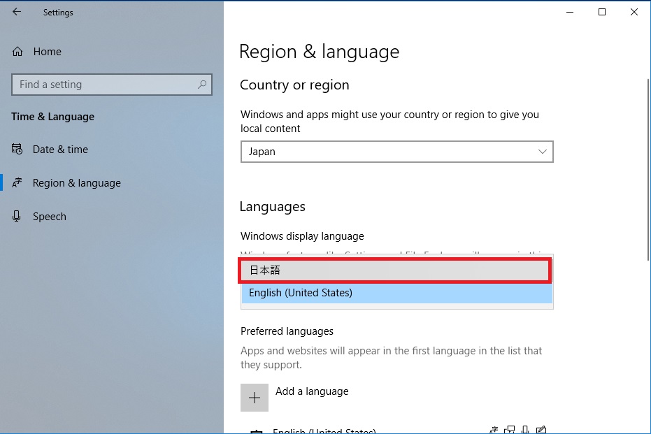 region & language